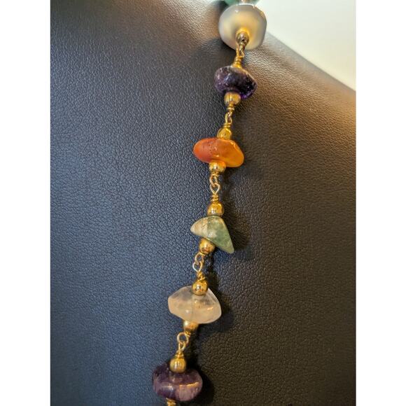 Vintage Multi Genuine Gemstone Gold Tone Bead Barrel Clasp 26" Necklace - Picture 4 of 8